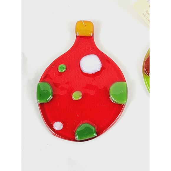 Christmas Flat Fused Glass Ornament 4" Tree Decor Hanging Holidays x5 - Picture 4 of 10